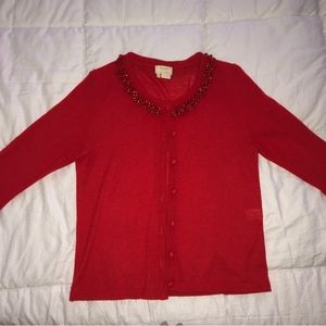 Kate Spade Red Cardigan with Beaded Neckline